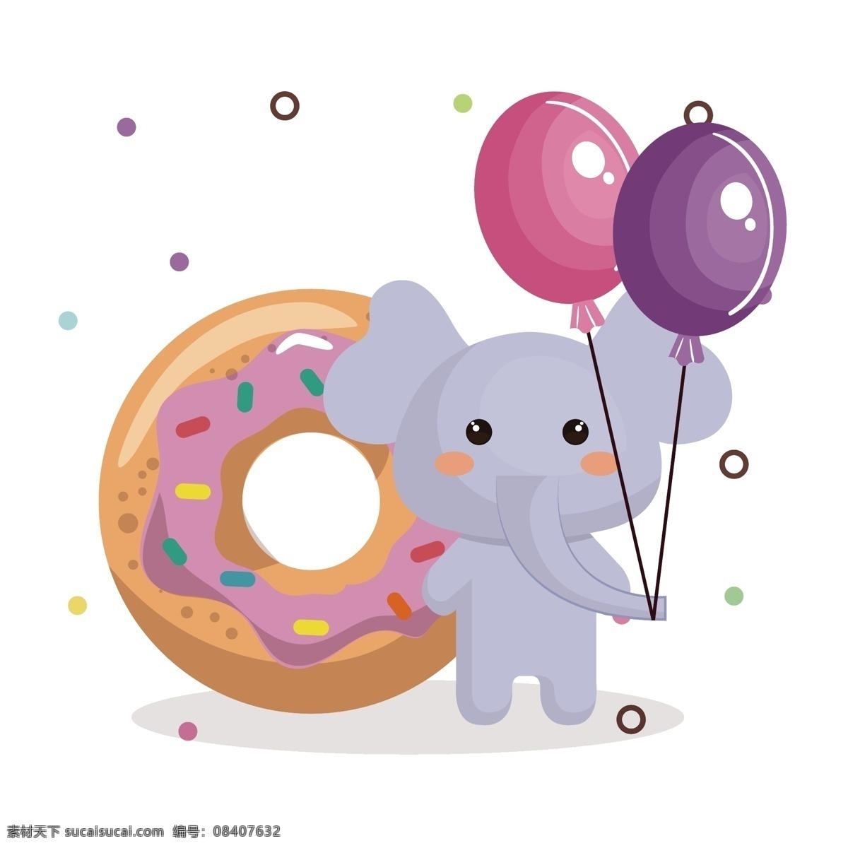 卡通 甜甜 圈 大象 矢量 甜甜圈 手绘 手绘的 手绘可爱 可爱 可爱的 可爱的大象 美味 美味甜甜圈