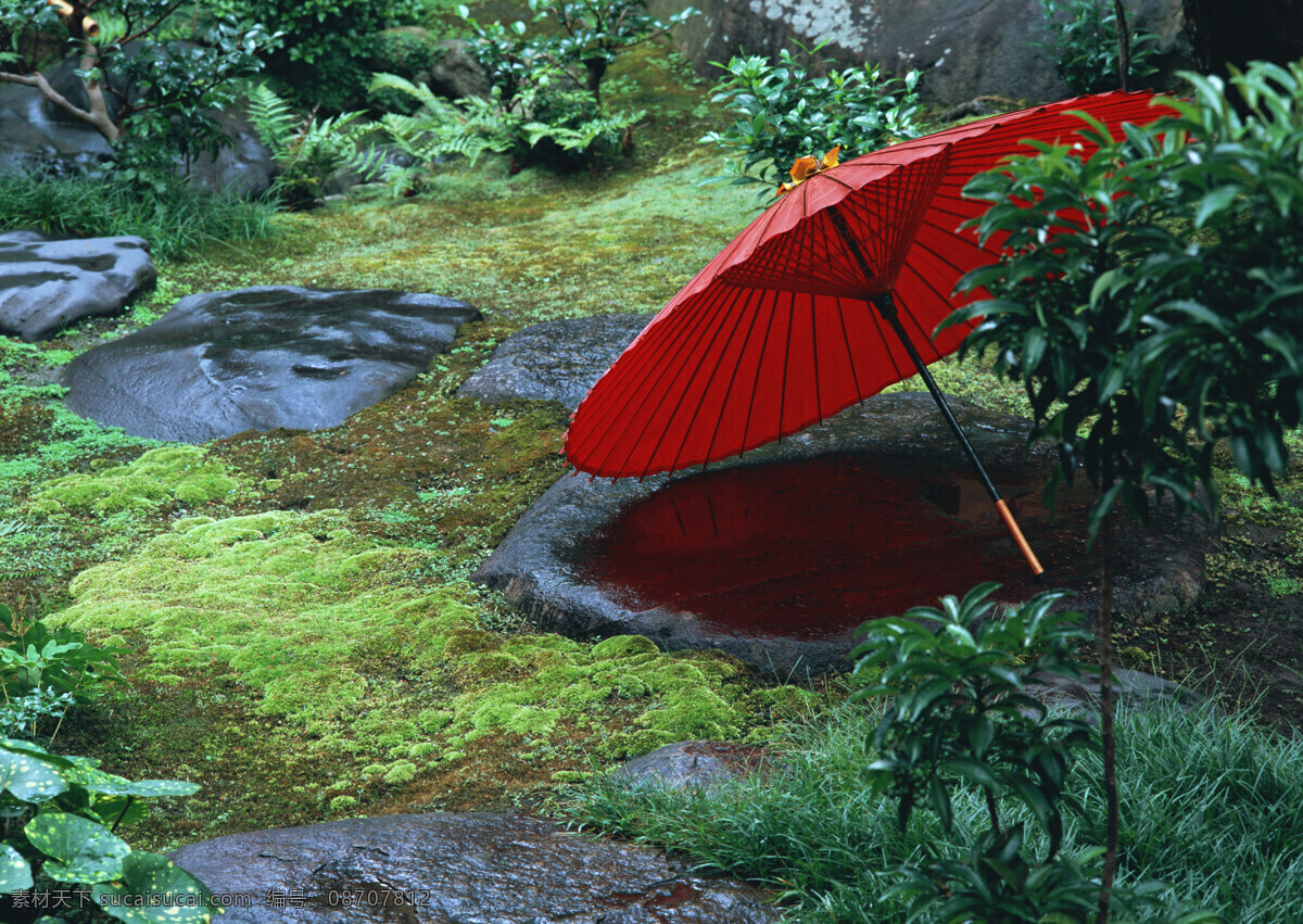 日本 京 岛 风情 高清 日本风景 石头 唯美 雨伞 照片 青苔 小雨 文化艺术