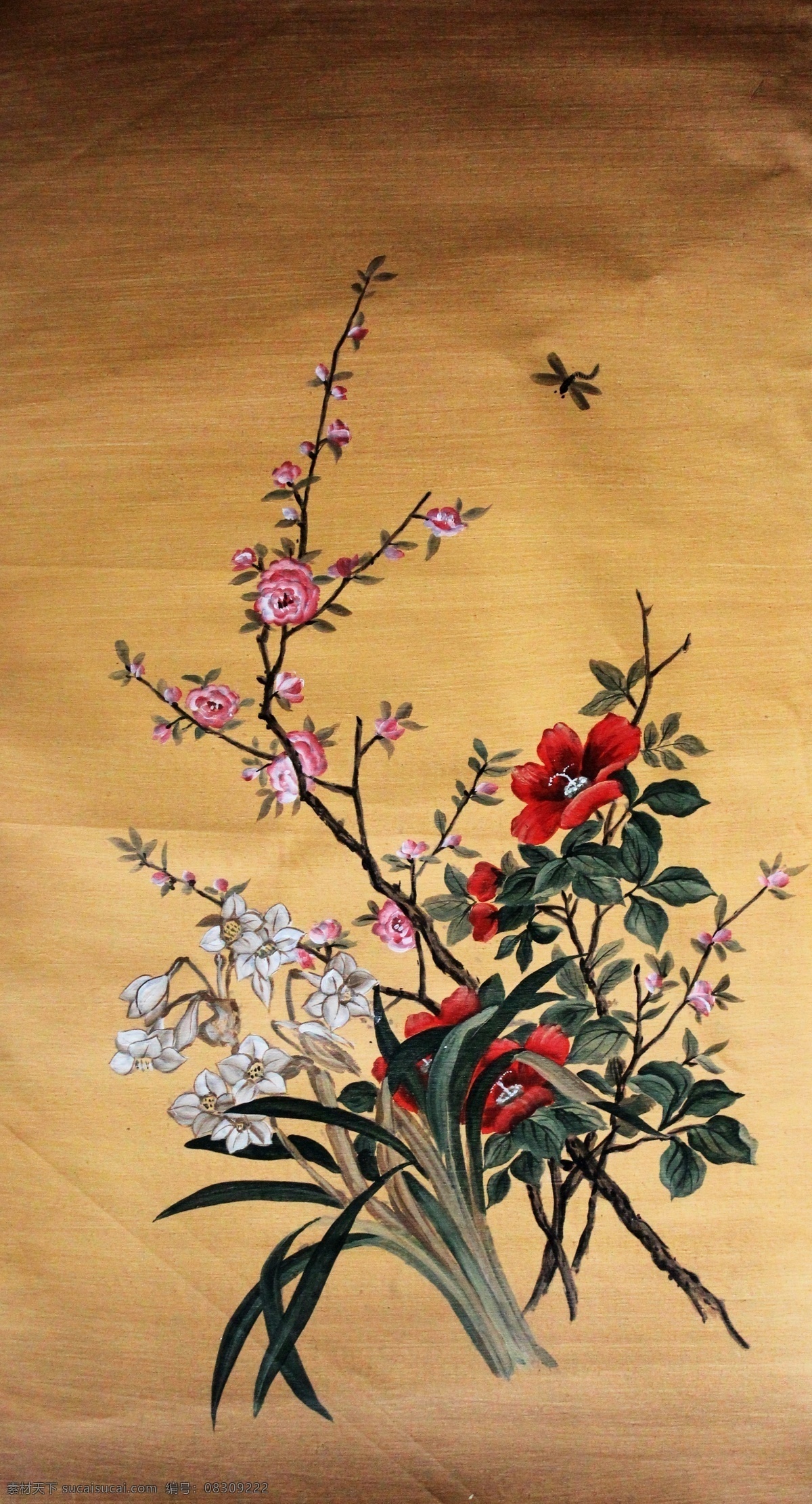 中式 油画 花草 草 国画 花 蜜蜂 薄油 家居装饰素材
