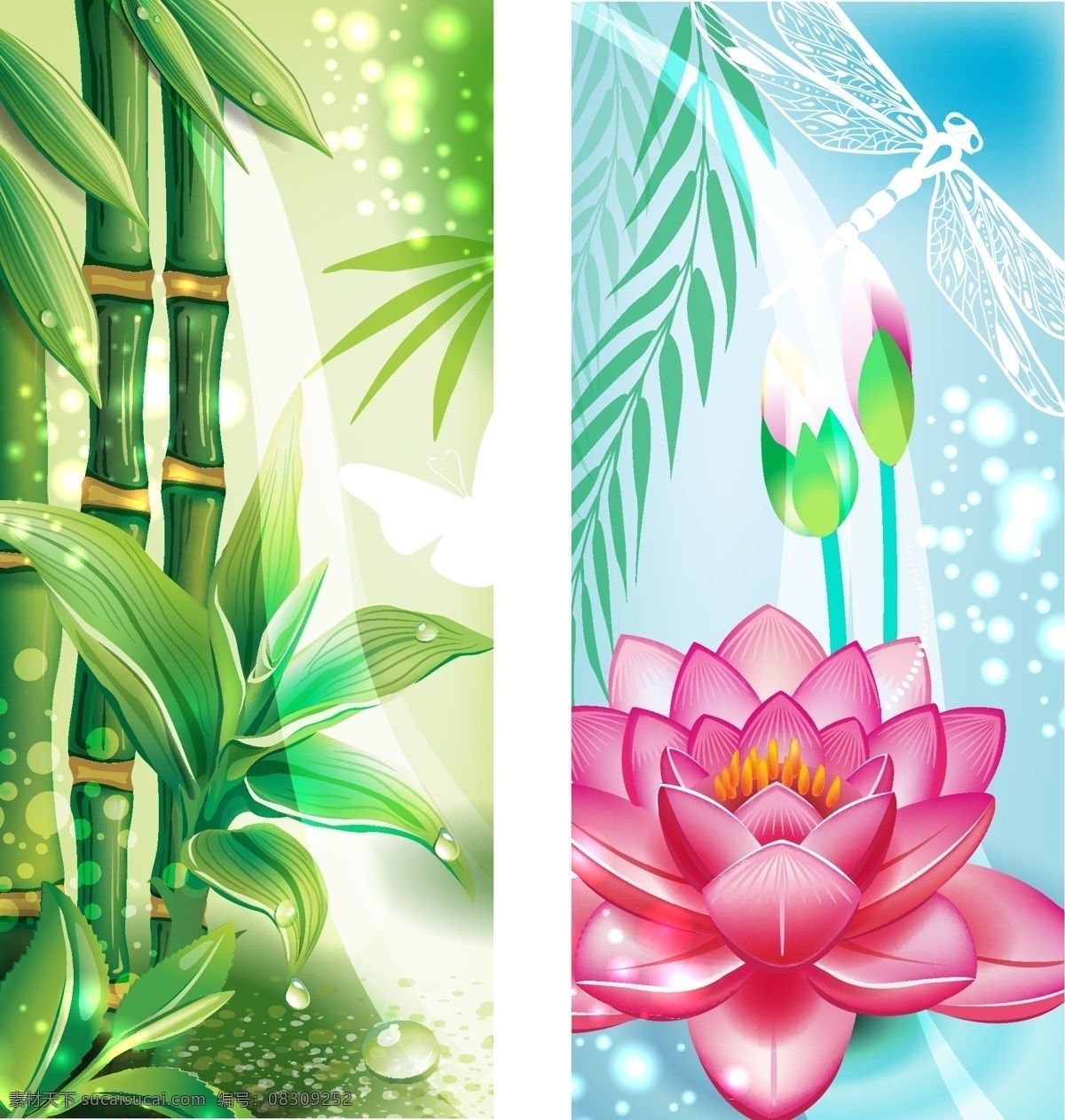 精美 植物 矢量 荷花 柳叶 绿色 蜻蜓 水珠 竹子 精美植物 矢量图 其他矢量图