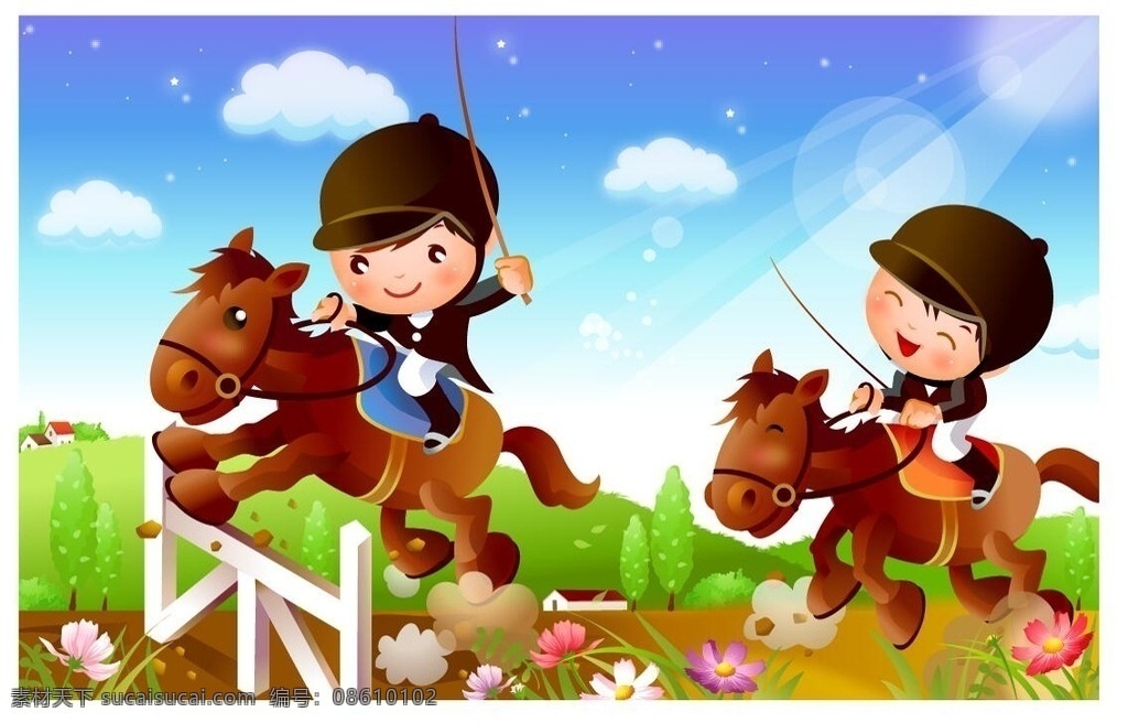 骑马 小孩 矢量图 儿童 儿童节 卡通儿童 卡通人物 卡通图片 童年 校园文化 人物 带 背景 矢量 人物图库 儿童幼儿