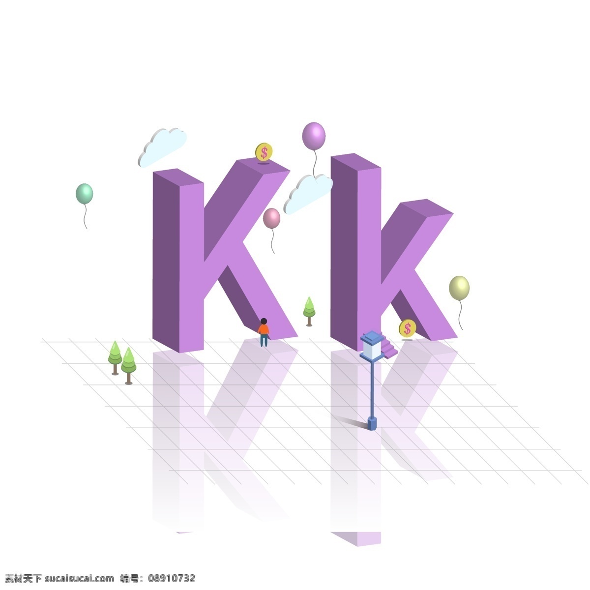 原创 d 立体 大小写 英文 字母 k 立体字 气球 白云 路灯 英文字母 2.5d 艺术字设计 大写k 小写k 倒影