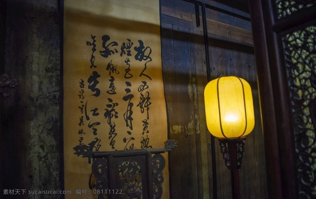 古代 书房 字画 灯笼 灯 红灯笼 宫灯 挂起来的灯 门前灯笼 屋檐 古建筑 传统手工 工艺品 园林建筑 江南园林 中国建筑 古人 字帖 黄色灯笼 建筑园林