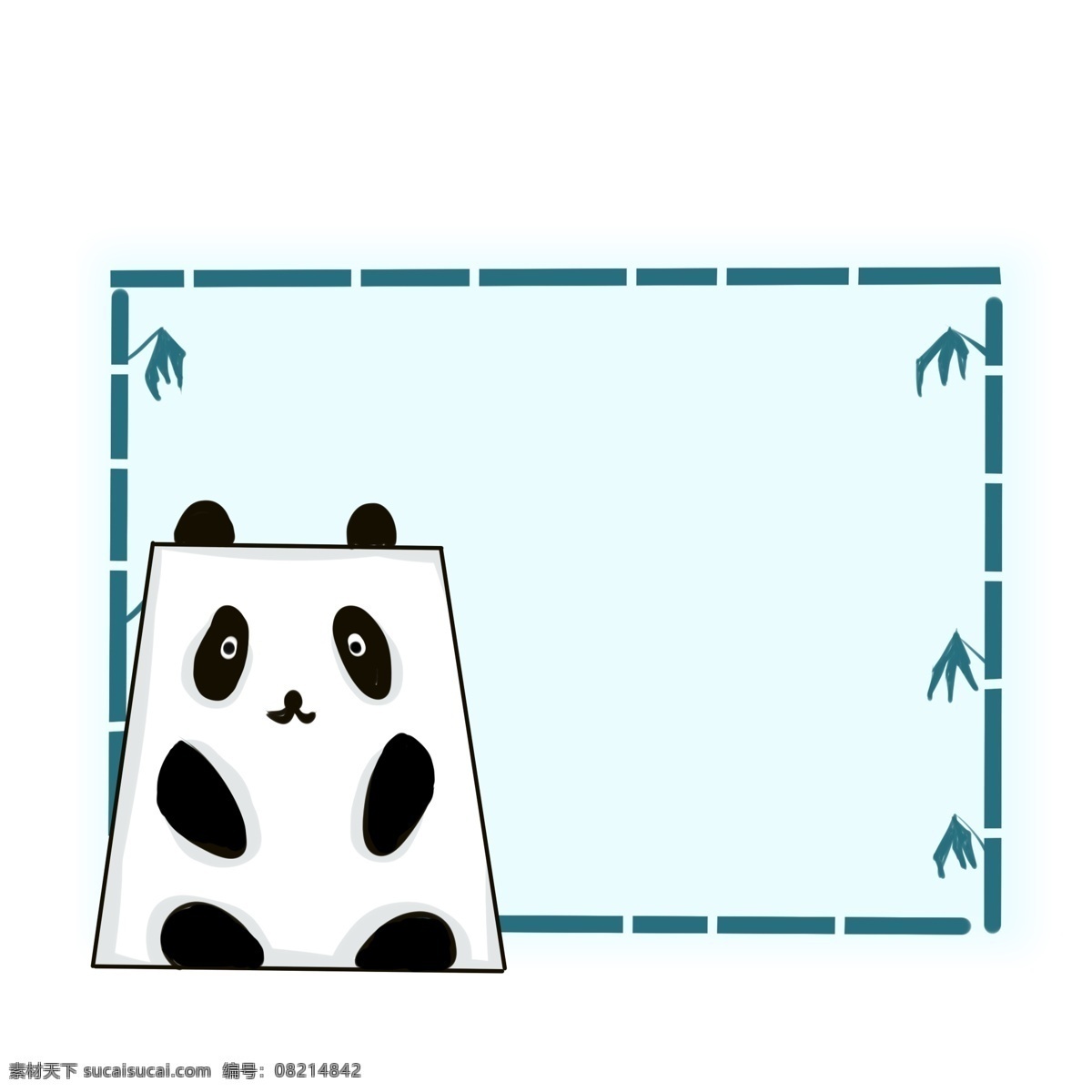 手绘 吃 竹子 熊猫 边框 可爱的熊猫 国宝大熊猫 绿色的竹子 卡通边框 黑色的眼睛 手绘熊猫边框
