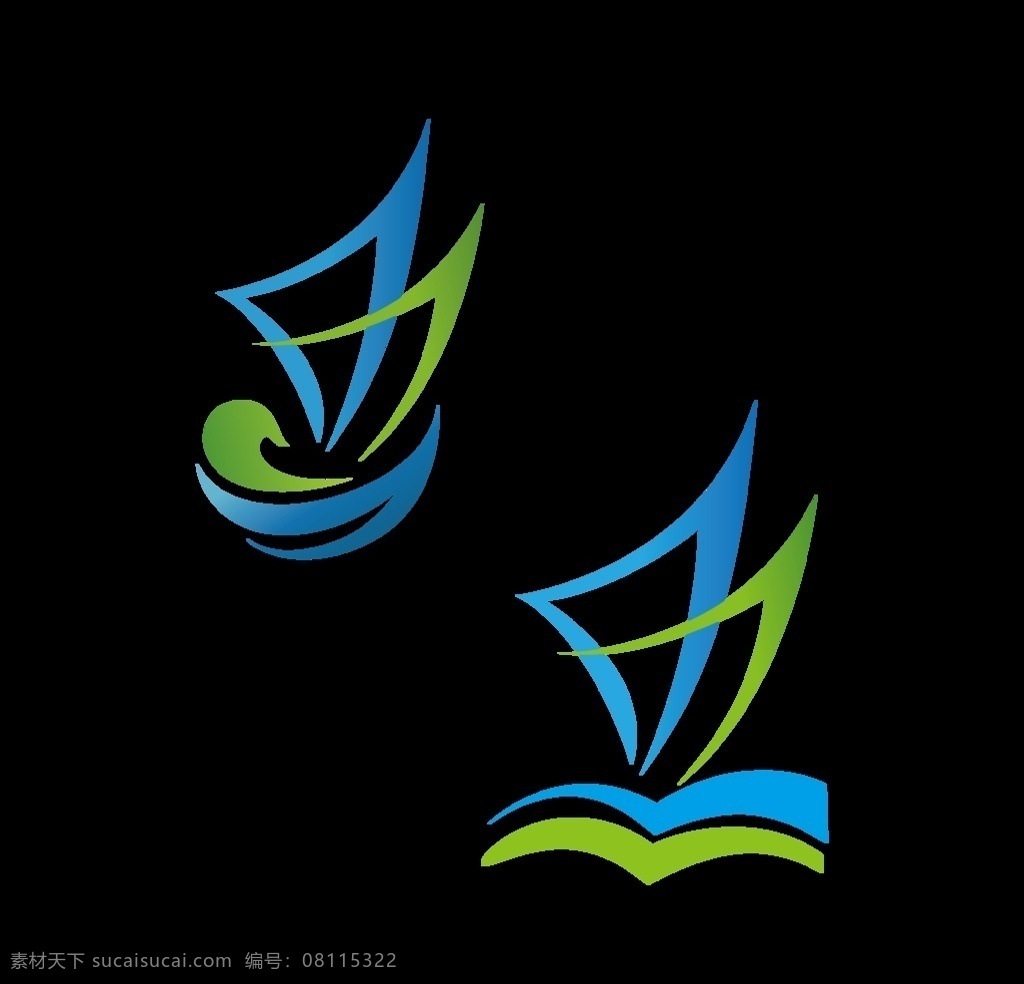 帆船 绿色 波浪 矢量 标志 标志图标 企业 logo