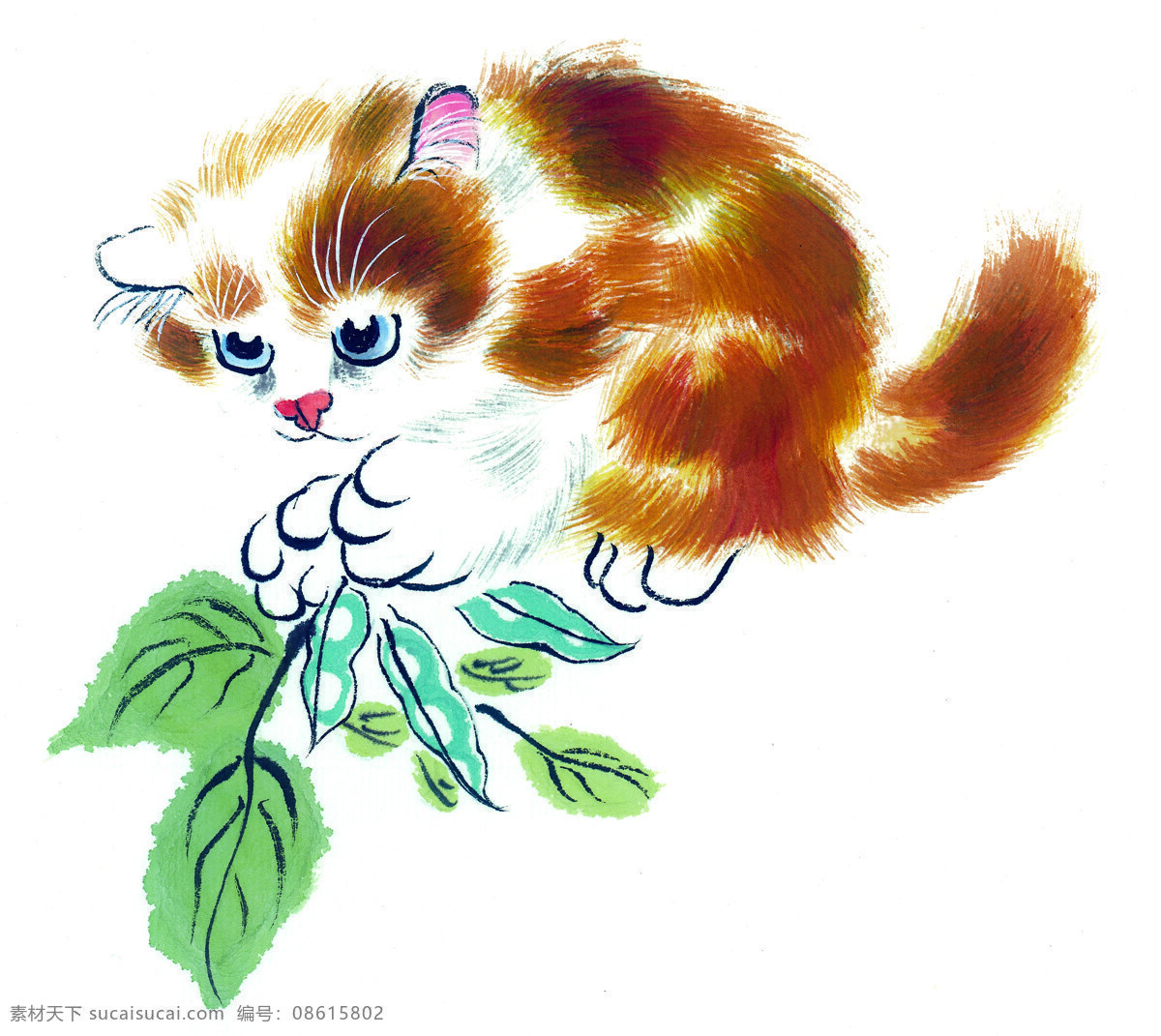 中国国画篇 猫 国画 水墨 工笔 叶子 眼睛 中国国画篇猫 文化艺术 绘画书法