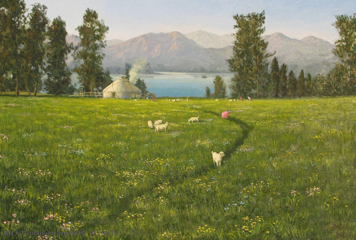 风景 风景油画 绘画 绘画书法 牧羊 文化艺术 写实油画 牧歌 帐篷 艺术 油画作品 油画 油画创作 油画写生 家居装饰素材