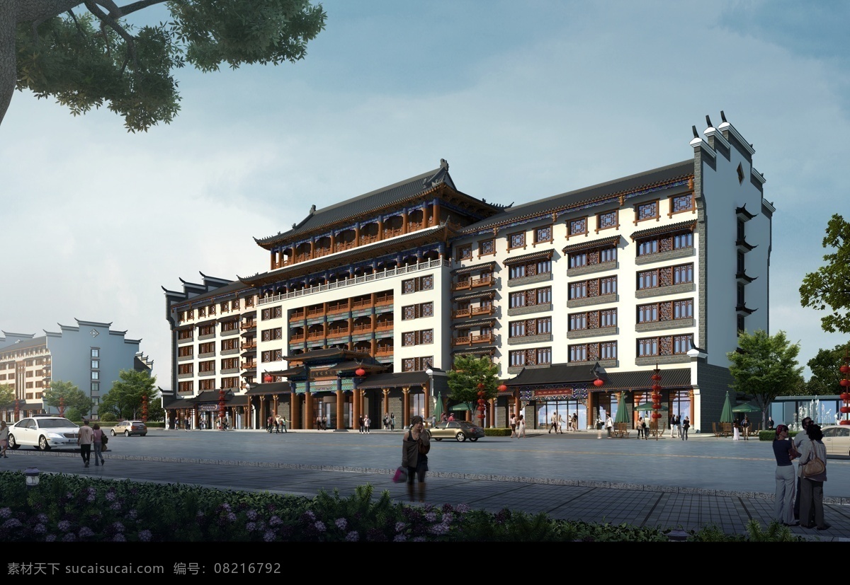 古建 综合楼 透视图 商业 新中式 中式办公楼 中式酒店 环境设计 建筑设计