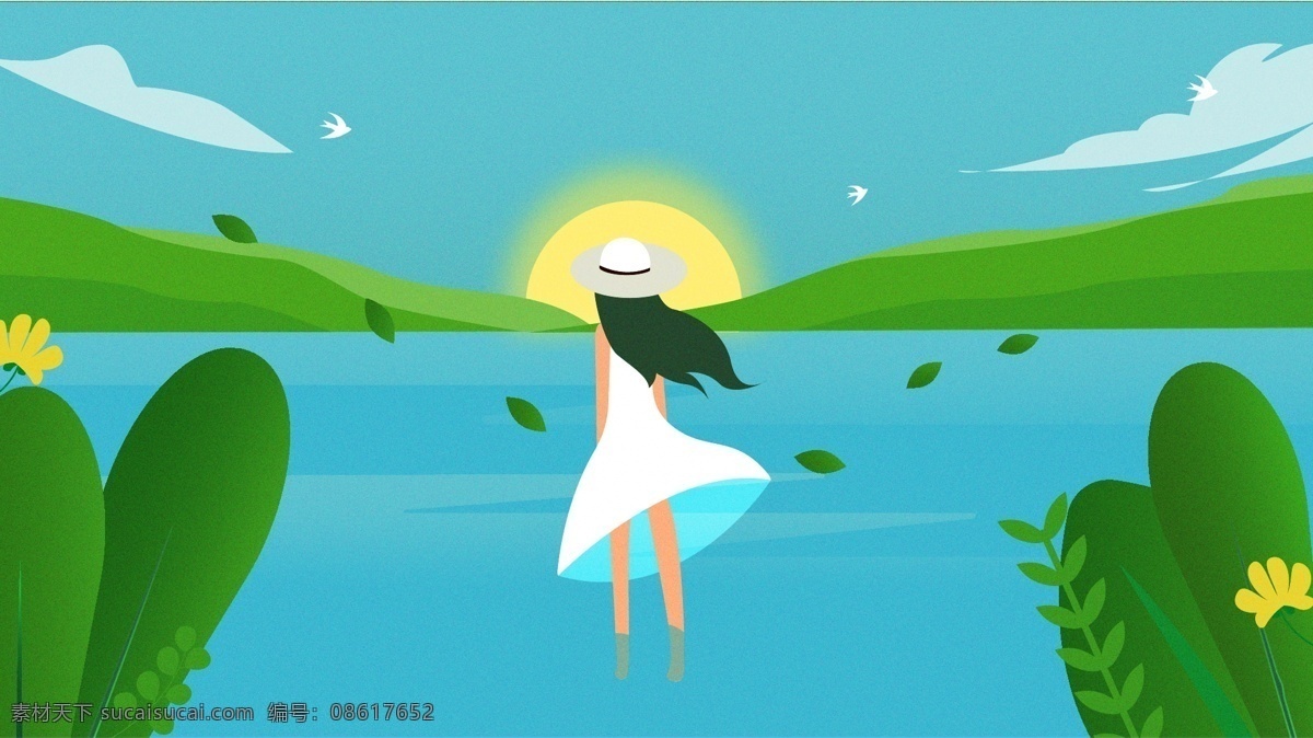 处暑 湖上 女孩 绿色 植物 大自然 休闲 凉爽 夏天 度假 治愈 配图
