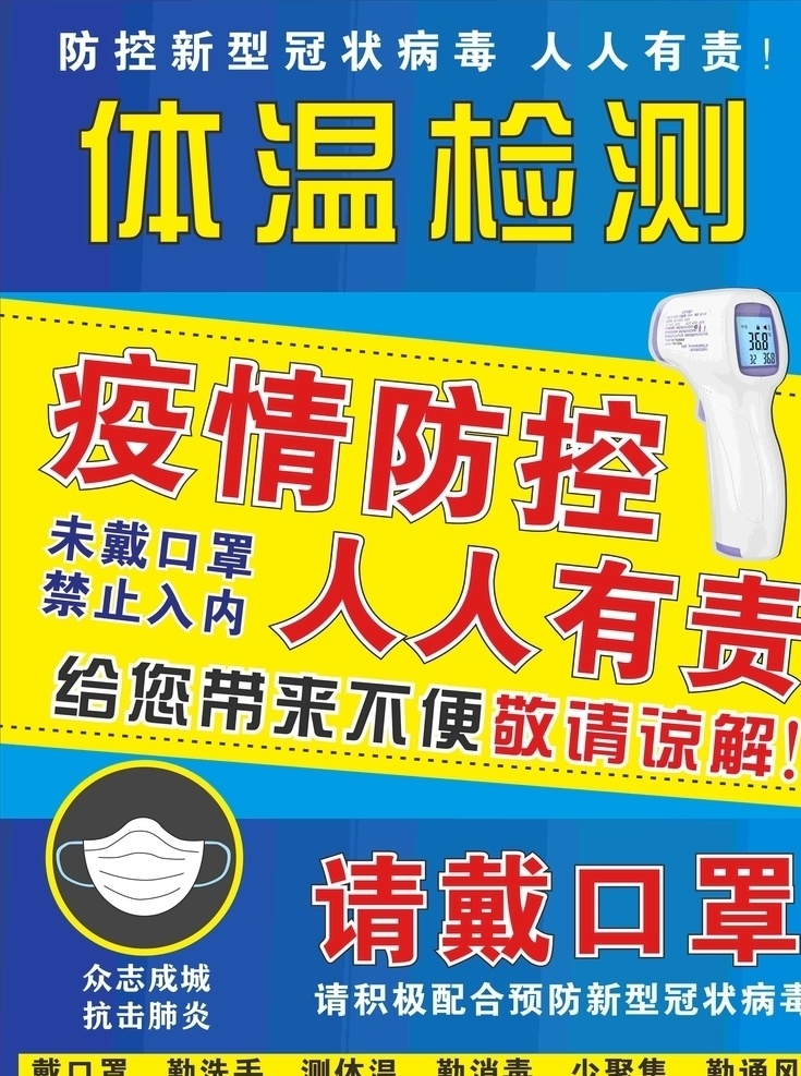体温检测 疫情海报 戴口罩 新冠状病毒 禁止入内