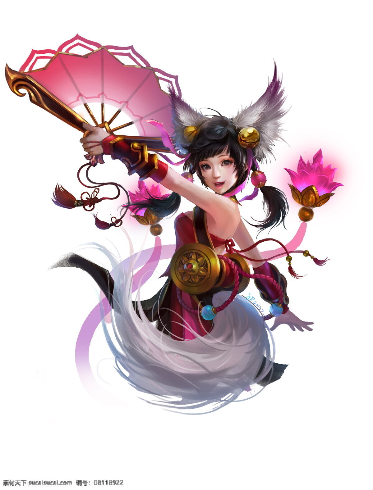扇子 狐狸尾巴 美女 游戏美女 游戏原画 原画 cg美女 唯美 数字绘画 板绘 动漫动画 动漫人物