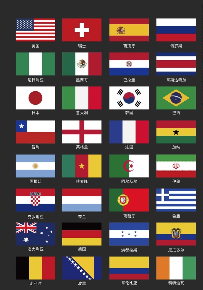 世界杯 强 国旗 图样 32强 psd文件 共享 图 层 文件 分层