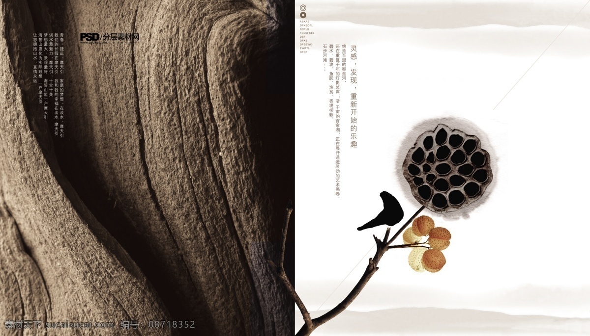 淡雅 封面 封面模板下载 封面素材下载 广告设计模板 荷花 画册设计 墨迹 数目简洁 树纹 纹理 树枝 树叶 源文件 其他画册封面