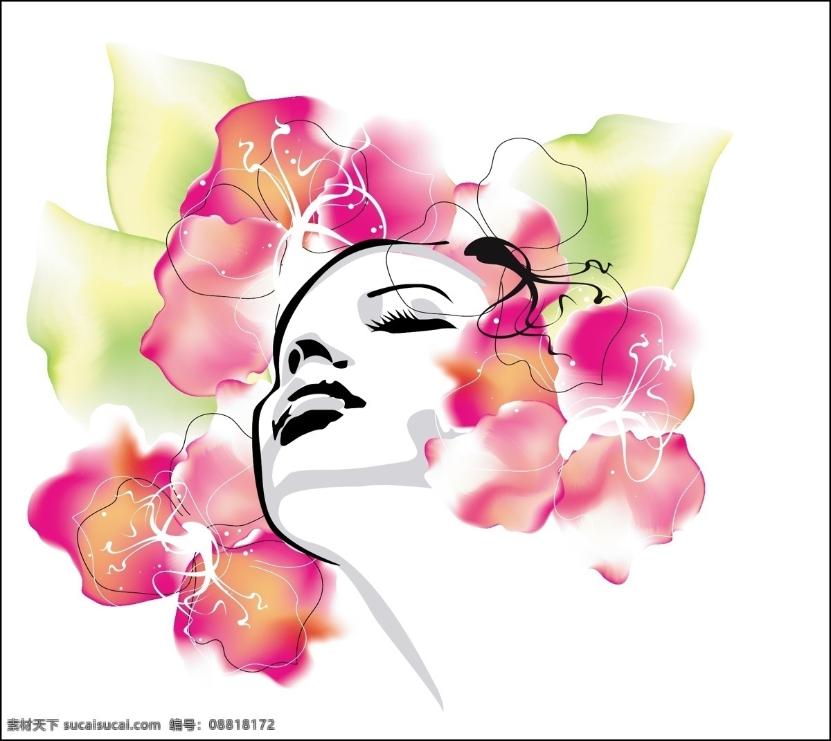 水彩画 鲜花 女人 插画 水彩花朵 时尚女性 卡通美女 女人插画 卡通人物漫画 女性女人 矢量人物 矢量素材