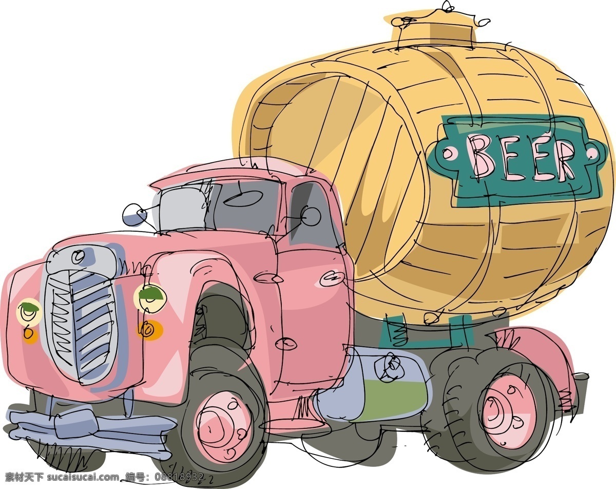 矢量 手绘 卡通 货车 啤酒车 货车画稿 矢量图 其他矢量图