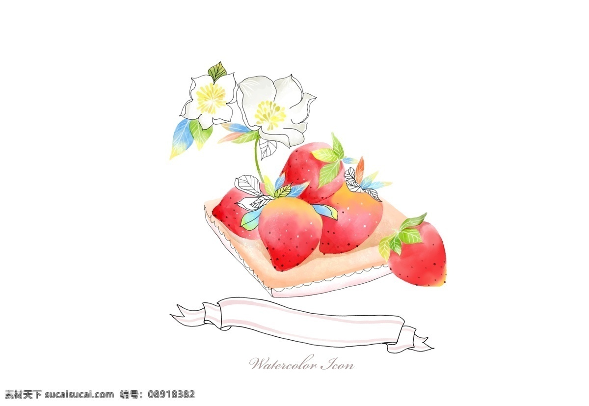 白色 花朵 丝带 草莓 psd素材 白花 白色花朵 psd源文件