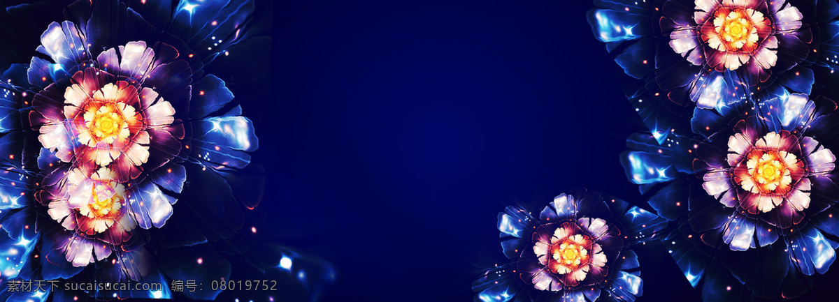 彩色 花朵 蓝 底 背景 banner 彩色花朵 蓝底 浪漫