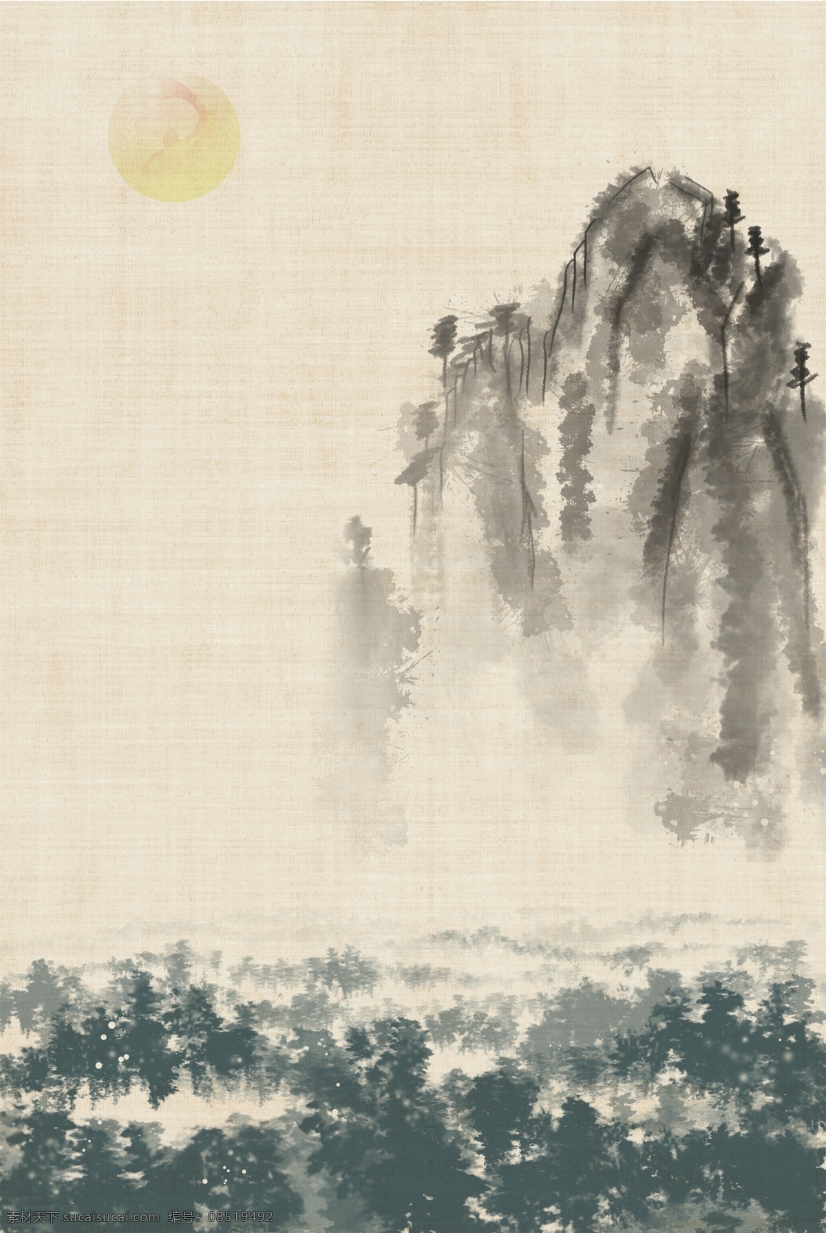 典雅 水墨 渐变 古风 海报 背景 复古 中国风 文艺 清新 质感 纹理 山脉