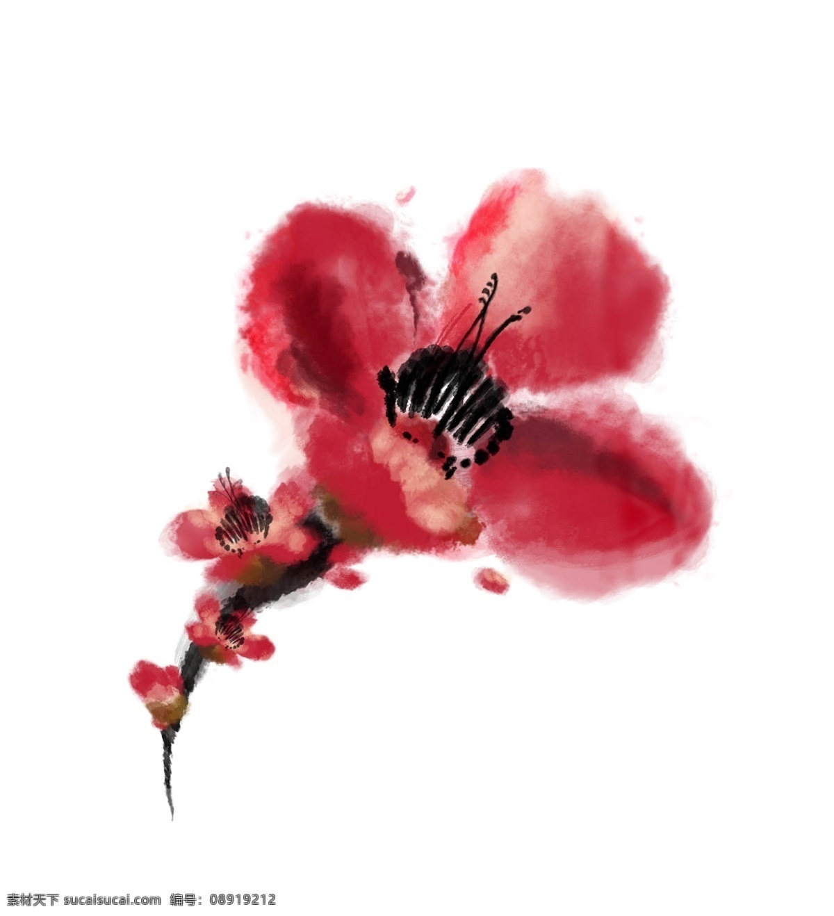 木棉花 木棉 红木棉 广州市花 水墨 花 墨迹 国画 分层