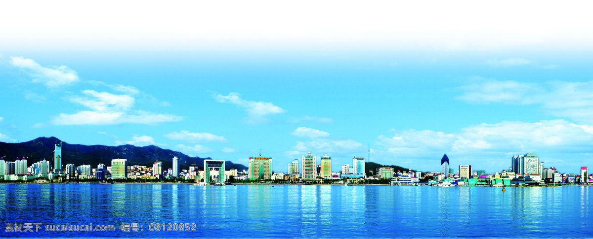 威海 湾 白云 背景板 倒影 海景 海平面 建筑摄影 建筑园林 蓝天 威海湾 展板 楼群 风景 生活 旅游餐饮