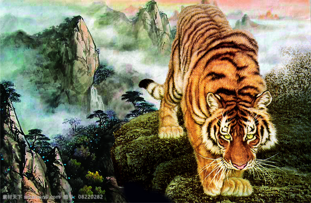 老虎 水墨 国画 下山虎 绘画书法 文化艺术