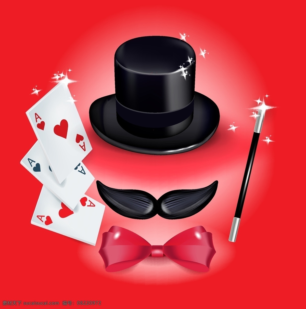 魔术 表演 矢量 模板下载 魔术背景 魔术师 魔术表演 魔术帽子 魔术道具 魔术棒 扑克牌 胡子 领结 生活百科 矢量素材 红色