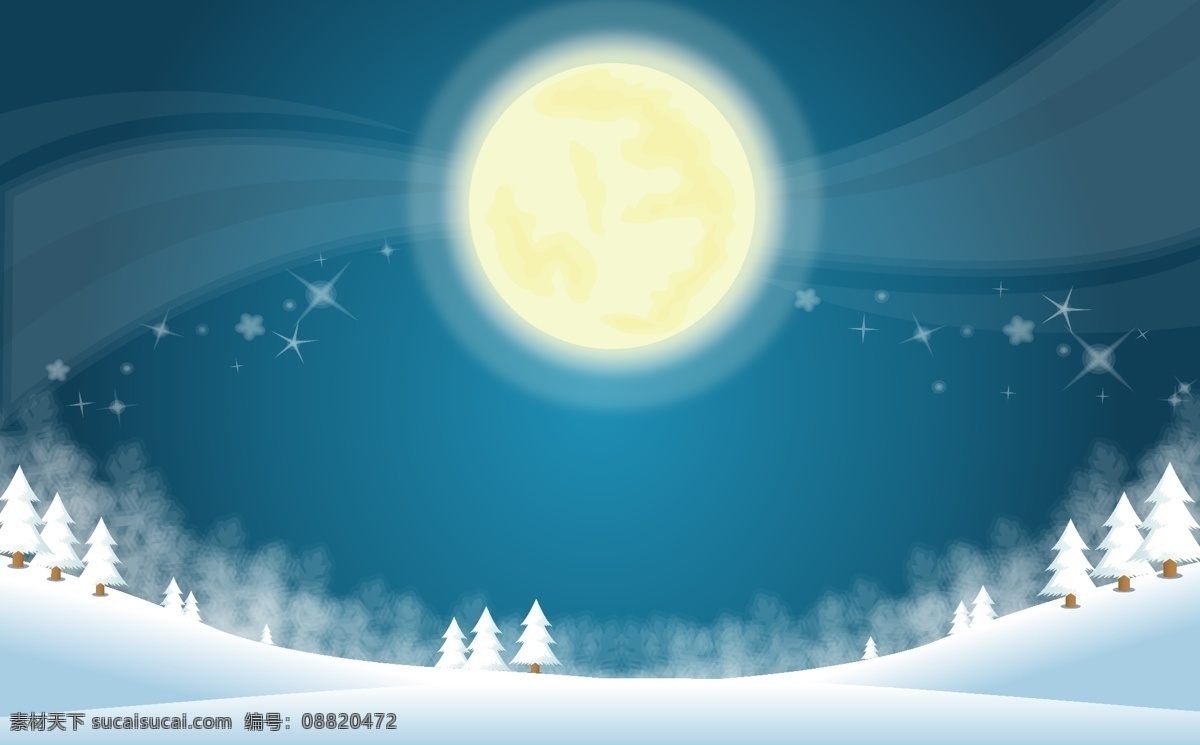 背景 插画 房屋 卡通 蓝色 圣诞节 圣诞树 矢量 夜景 手绘 童趣 雪景