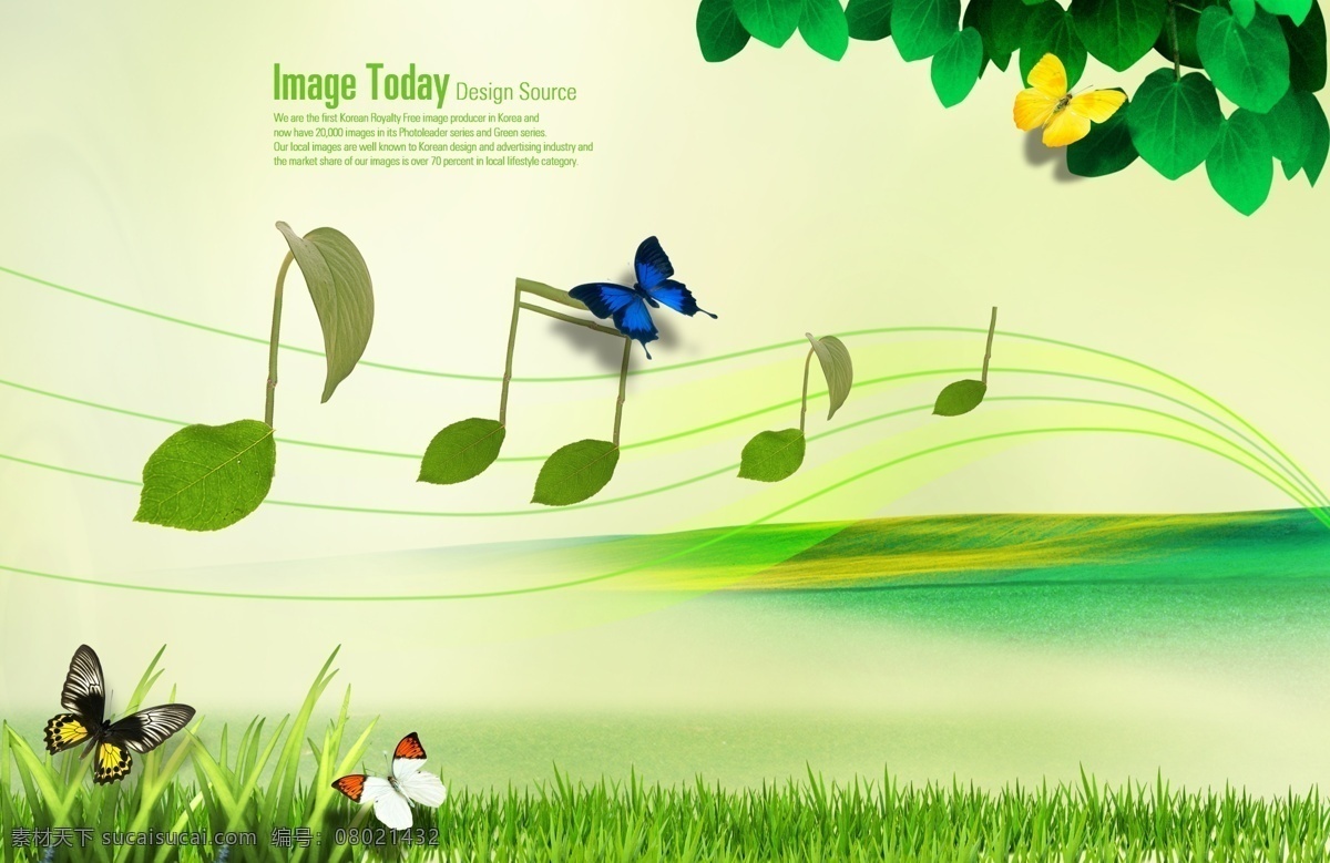 草丛 植物 音符 创意设计 分层 韩国素材 藤蔓 蝴蝶 曲线 线条 草地 绿叶 imagetoday 白色
