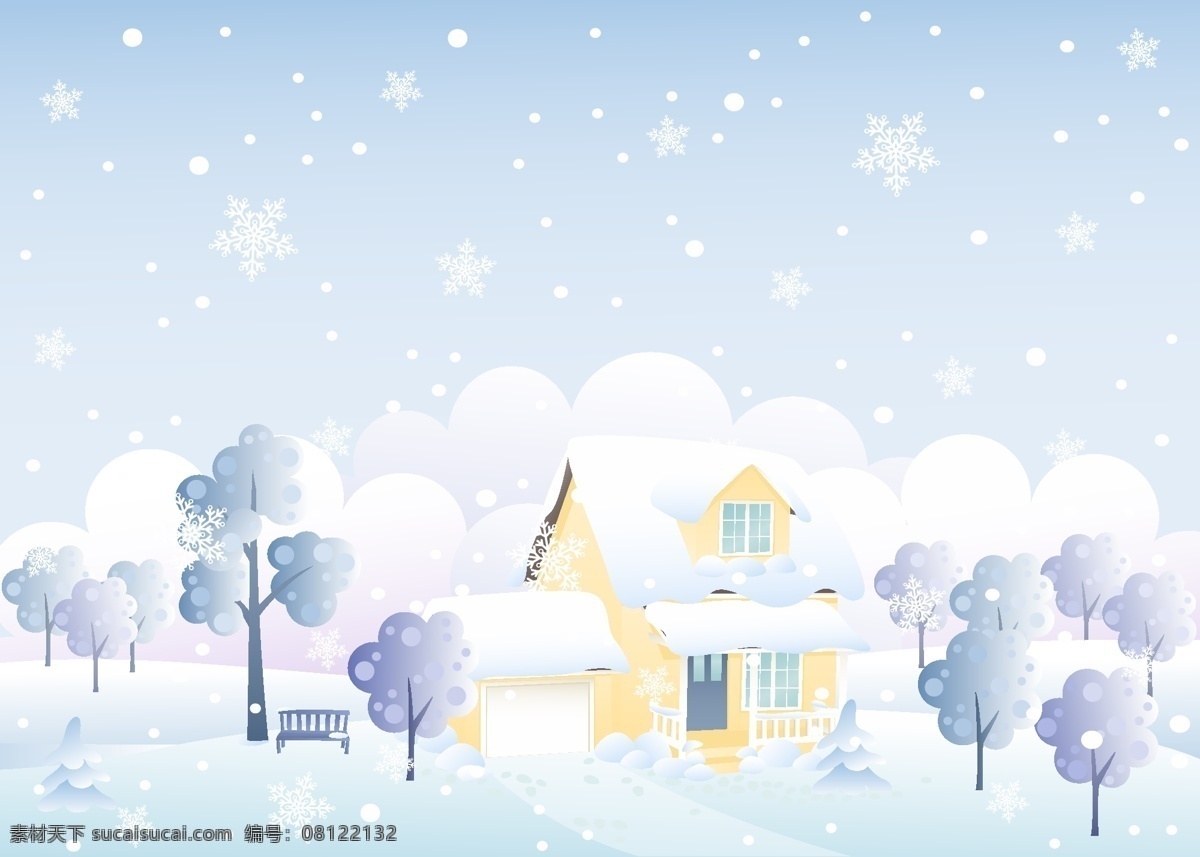 卡通 小屋 背景 矢量 雪花 矢量图 其他矢量图