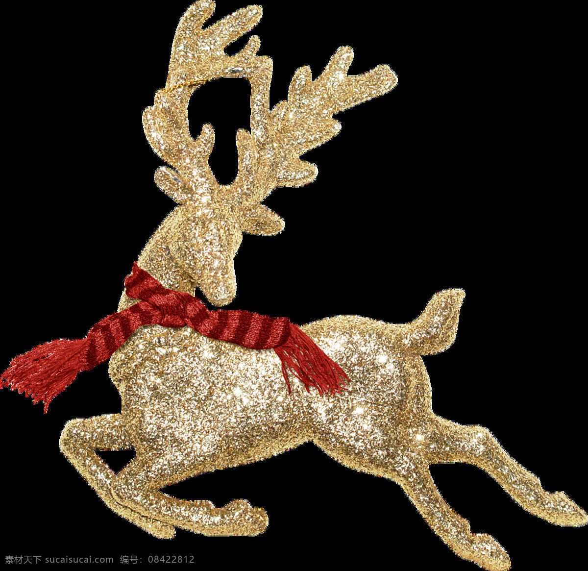 只 跳跃 金色 麋鹿 装饰 透明 动物 免扣素材 圣诞节 条纹 透明素材 围巾 装饰图片