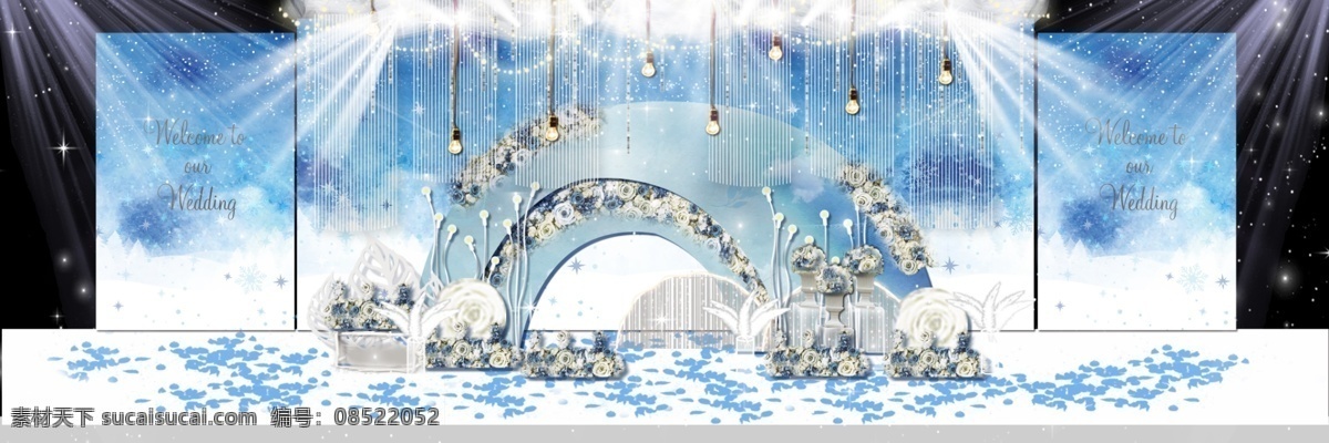 蓝色婚礼舞台 蓝色 婚礼舞台 大气 梦幻 婚礼 蓝色kt版 蓝白色花艺 蓝色婚礼