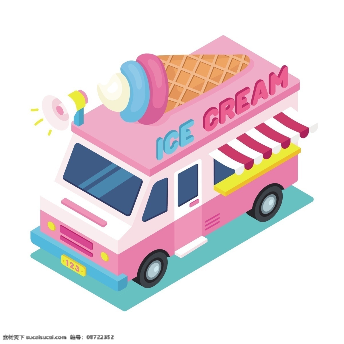 夏季 冰淇淋 车 矢量 卡通 卡通冰淇淋 美味 美味的 美味的冰淇淋 卡通的冰淇淋 甜筒 美味甜筒