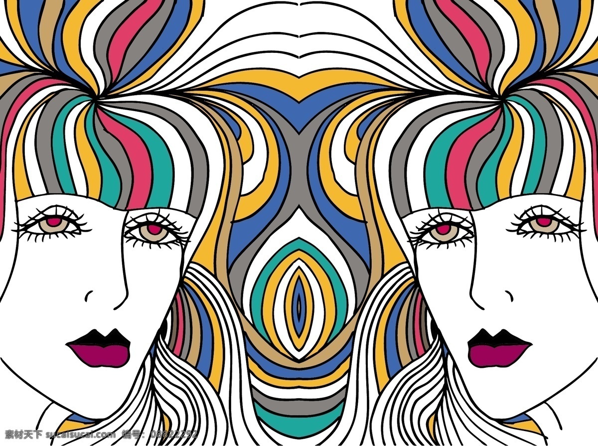 女人 脸 矢量 插画 摘要 素描 矢量图 矢量人物