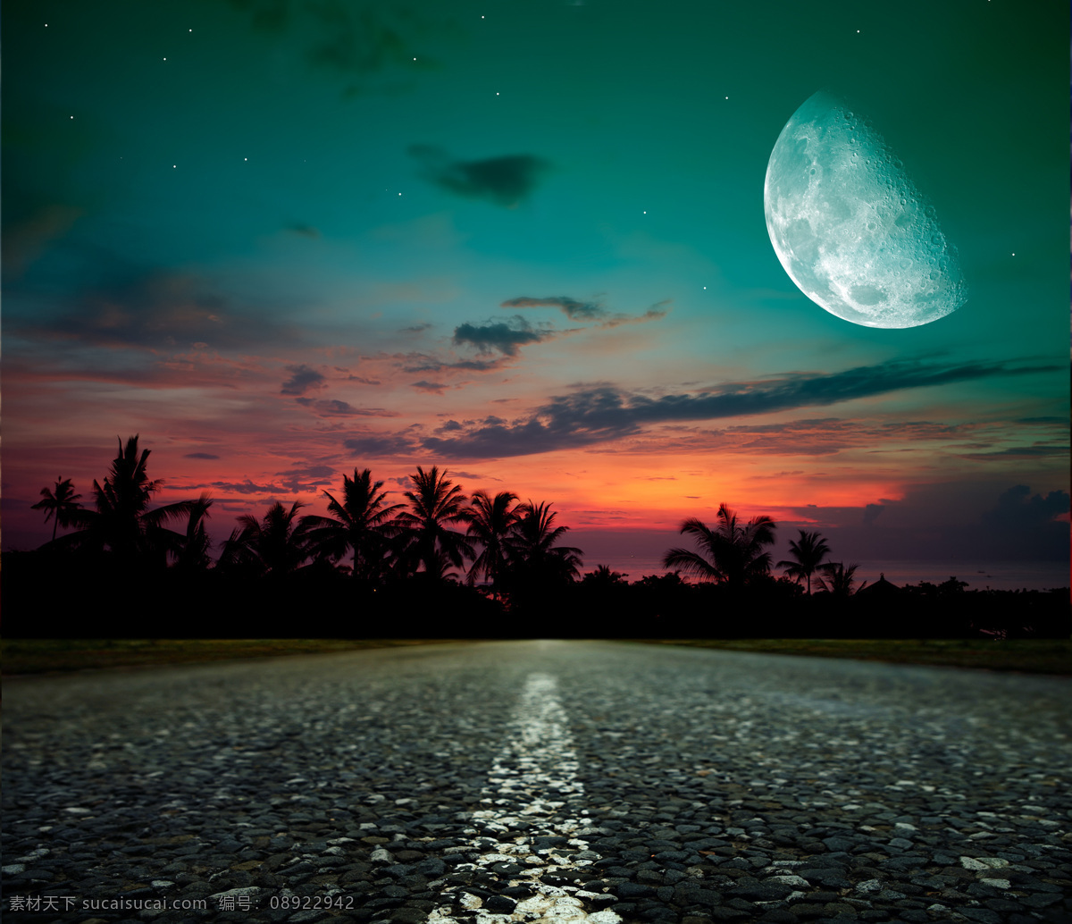 美丽 夜晚 下 马路 美丽风景 风景摄影 景色 马路风景 道路 路面 公路 美景 夜景美景 月亮 道路摄影 环境家居 黑色