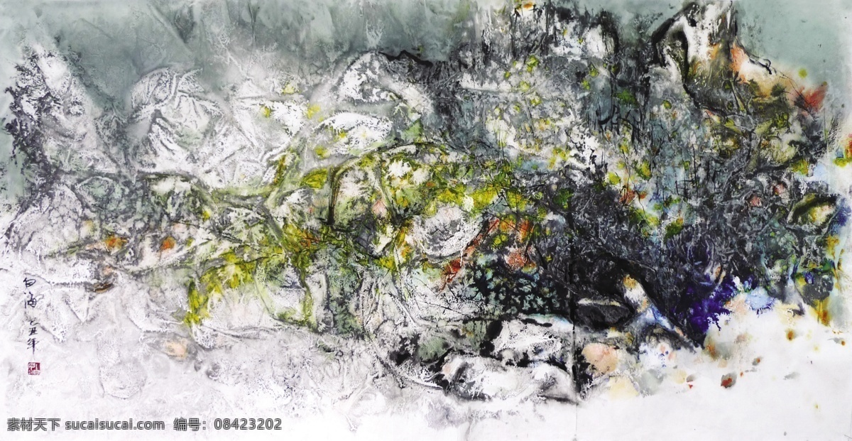 躁动 白海作品 泼墨画 水墨画 水墨中国 墨海堂 山水泼墨 玉树银花 琼枝玉叶 白雪 中国山水 白雪圣境 大雪无尘 冬韵 绘画书法 文化艺术