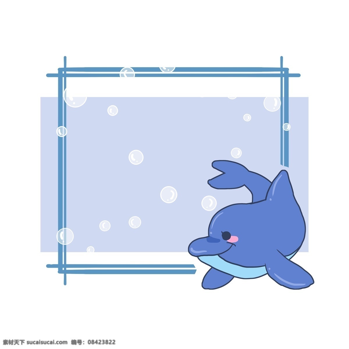 卡通海底边框 手绘边框 海豚 气泡