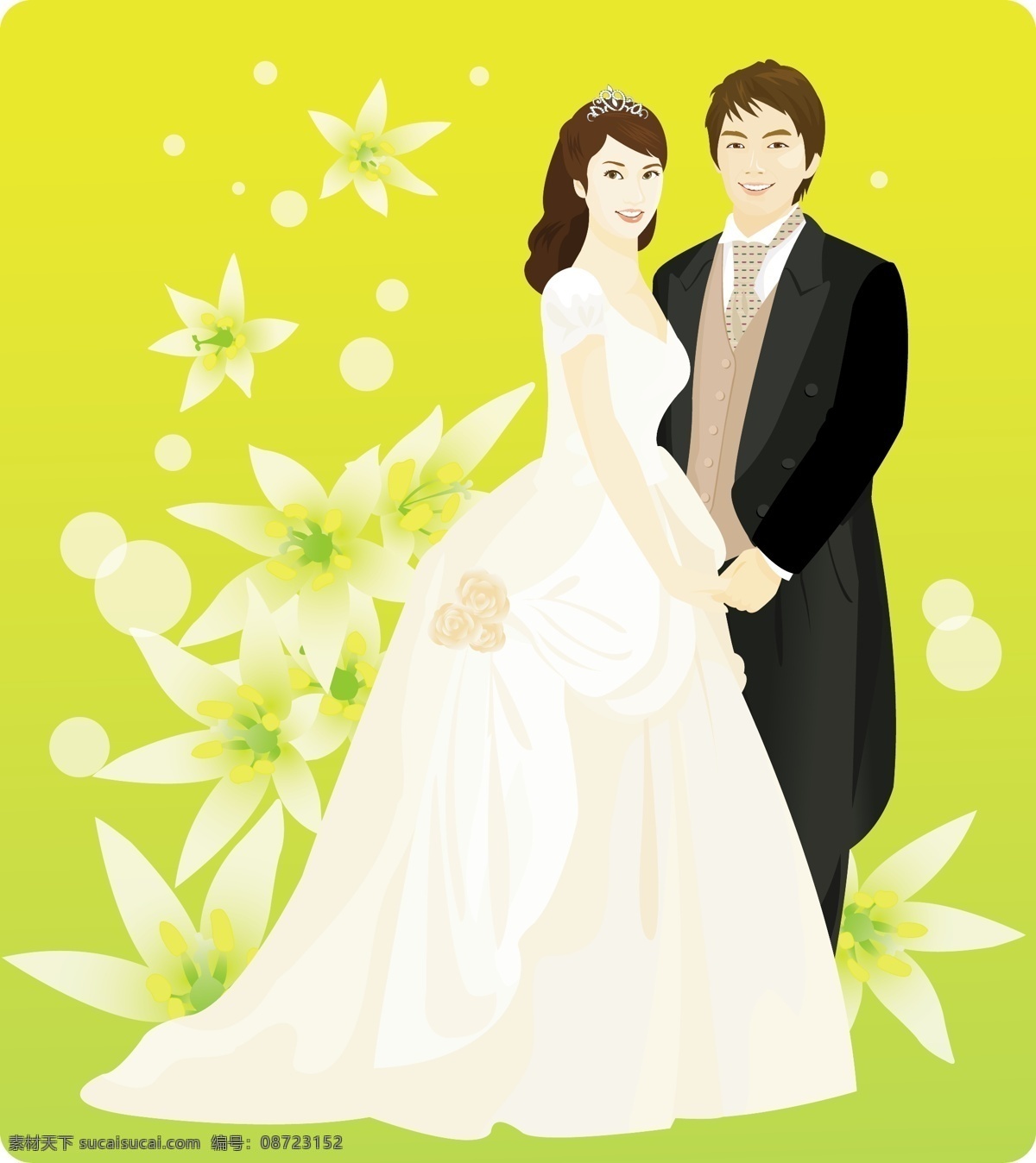 矢量 婚礼 人物 背景 花朵 婚纱 结婚 卡通 礼服 梦幻 模板 情侣 新郎 新娘 西装 素材元素 设计稿 源文件 矢量图
