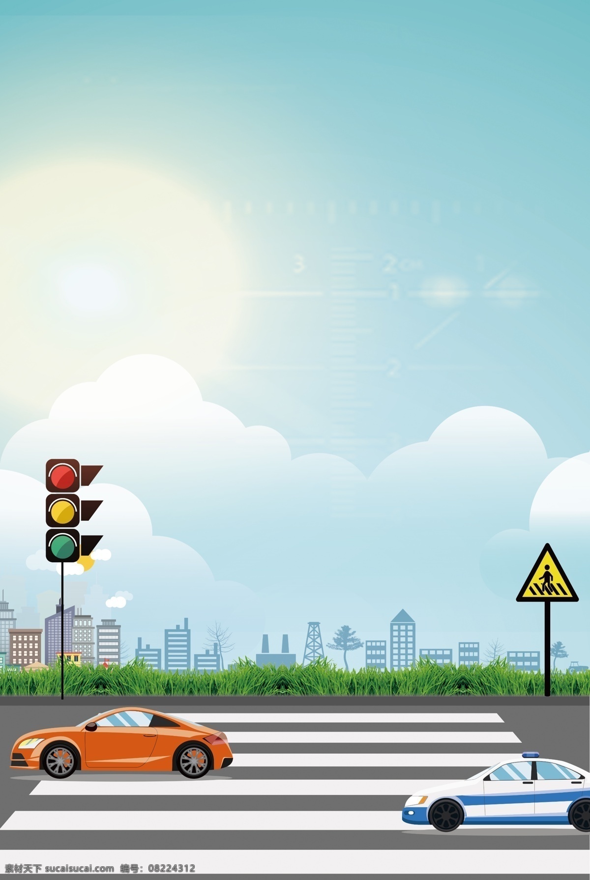 扁平 交通 文明 海报 背景 扁平化设计 卡通 斑马线 汽车 创意 宣传