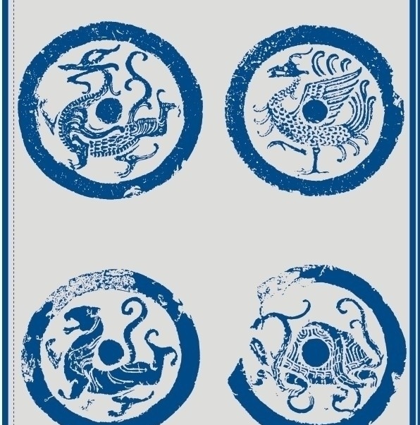 拓印瓦当 朱雀 玄武 青龙 白虎 瓦当 飞天 古代车马 马车 古人 雕刻 建筑 拓印 传统文化 文化艺术 矢量