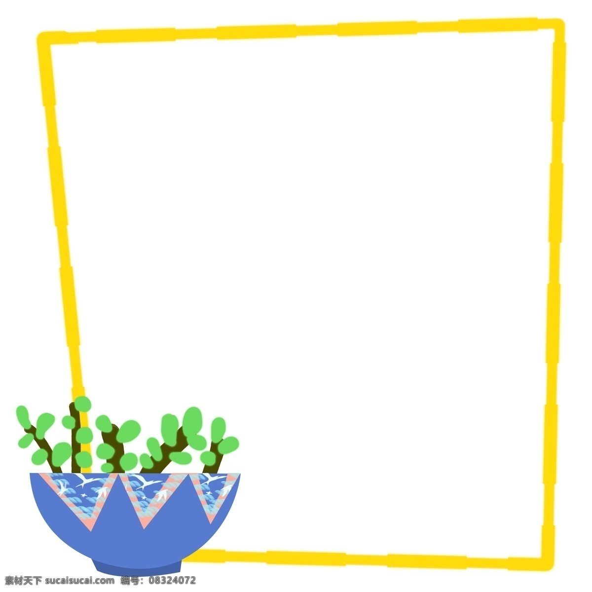 绿色 盆栽 边框 绿色的盆栽 卡通边框 创意边框 美丽边框 漂亮边框 小物边框 黄色的边框