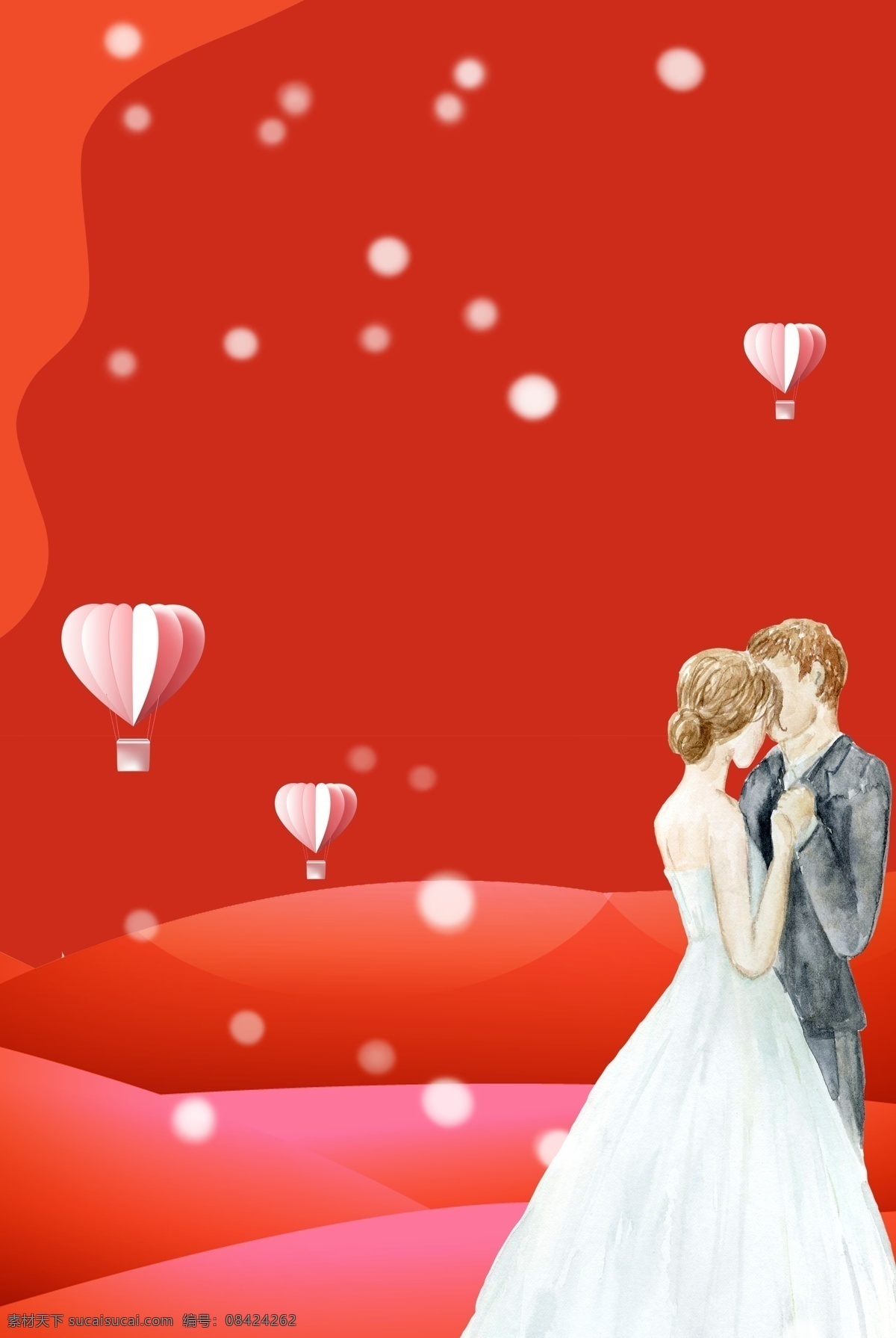 创意 合成 婚礼 邀请函 幸福 情侣 红色 背景 线条