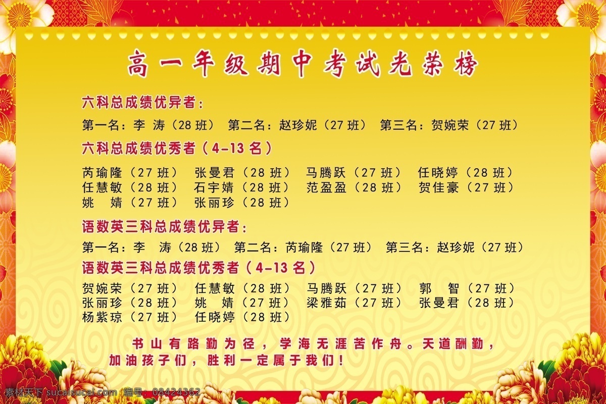 光荣榜 海报 宣传 成绩表 展架 彩页 分层 背景素材