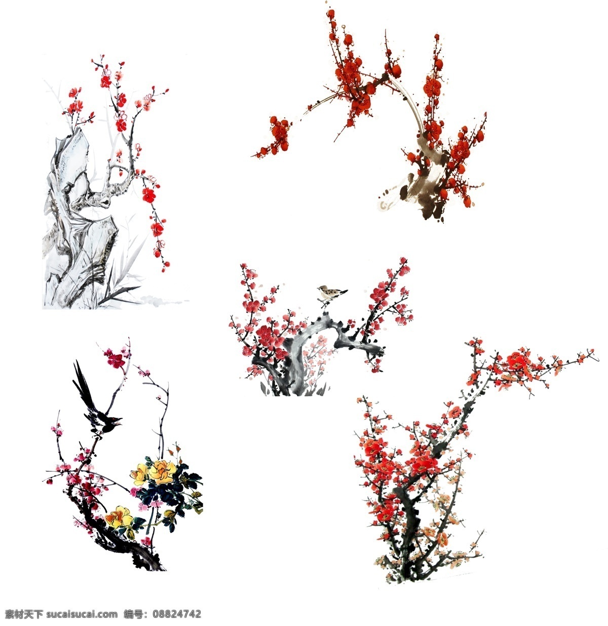 水墨梅花素材 水墨画 梅花 分层图 底纹 底纹边框 背景底纹