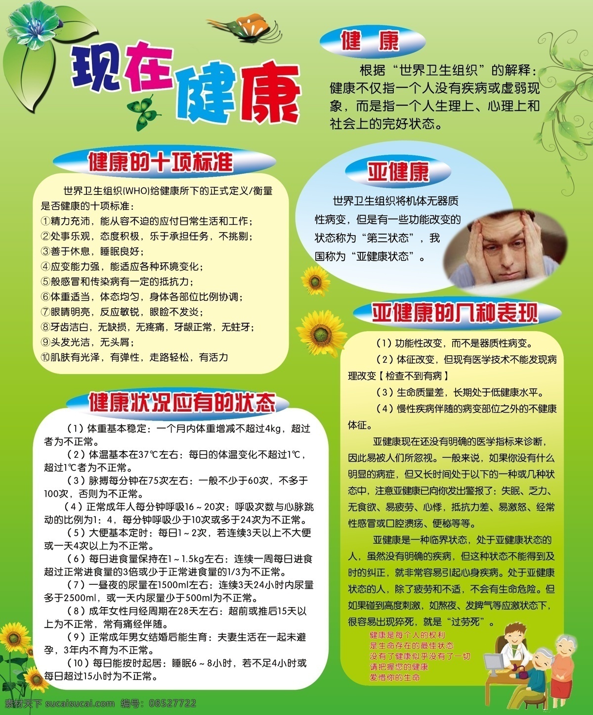 广告设计模板 蝴蝶 健康展板 健康知识 宣传 展板 菊花 卡通画 叶子 绿色版本 展板模板 源文件 其他展板设计
