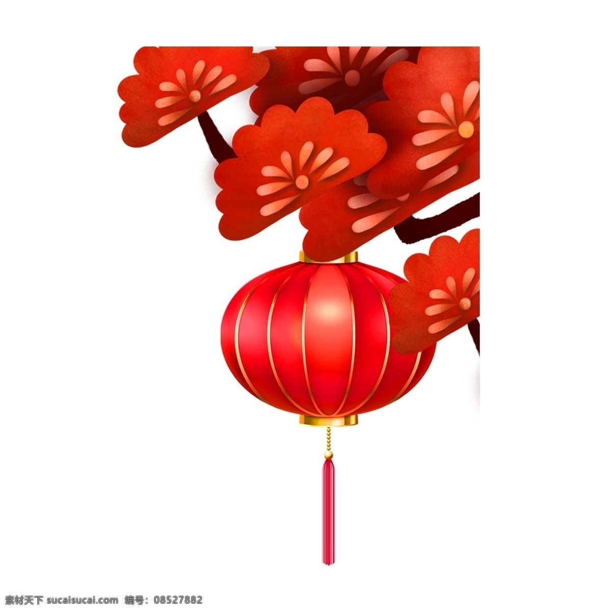 春节 庆祝 红色 灯笼 节日 元素 喜庆节日元素 大红色灯笼 装饰 png免抠图 花枝