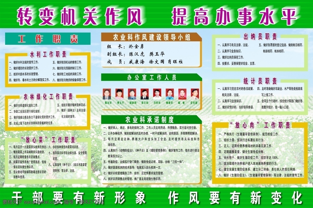 办公室 承诺 工作人员 工作职责 工作制度 广告设计模板 机关展板 建设 制度展板 制度牌 水利 农林 绿化 放心菜 农业科 作风建设 作风 制度 出纳 职责 统计 放心肉 菜 农业 农民 蔬菜 绿色展板 照片展板 展板模板 农业展板 源文件 其他展板设计
