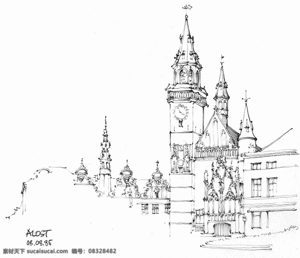 欧式 建筑 平面图 效果图 手绘图 图纸 城堡 建筑施工图 建筑平面图 欧式建筑 建筑效果图