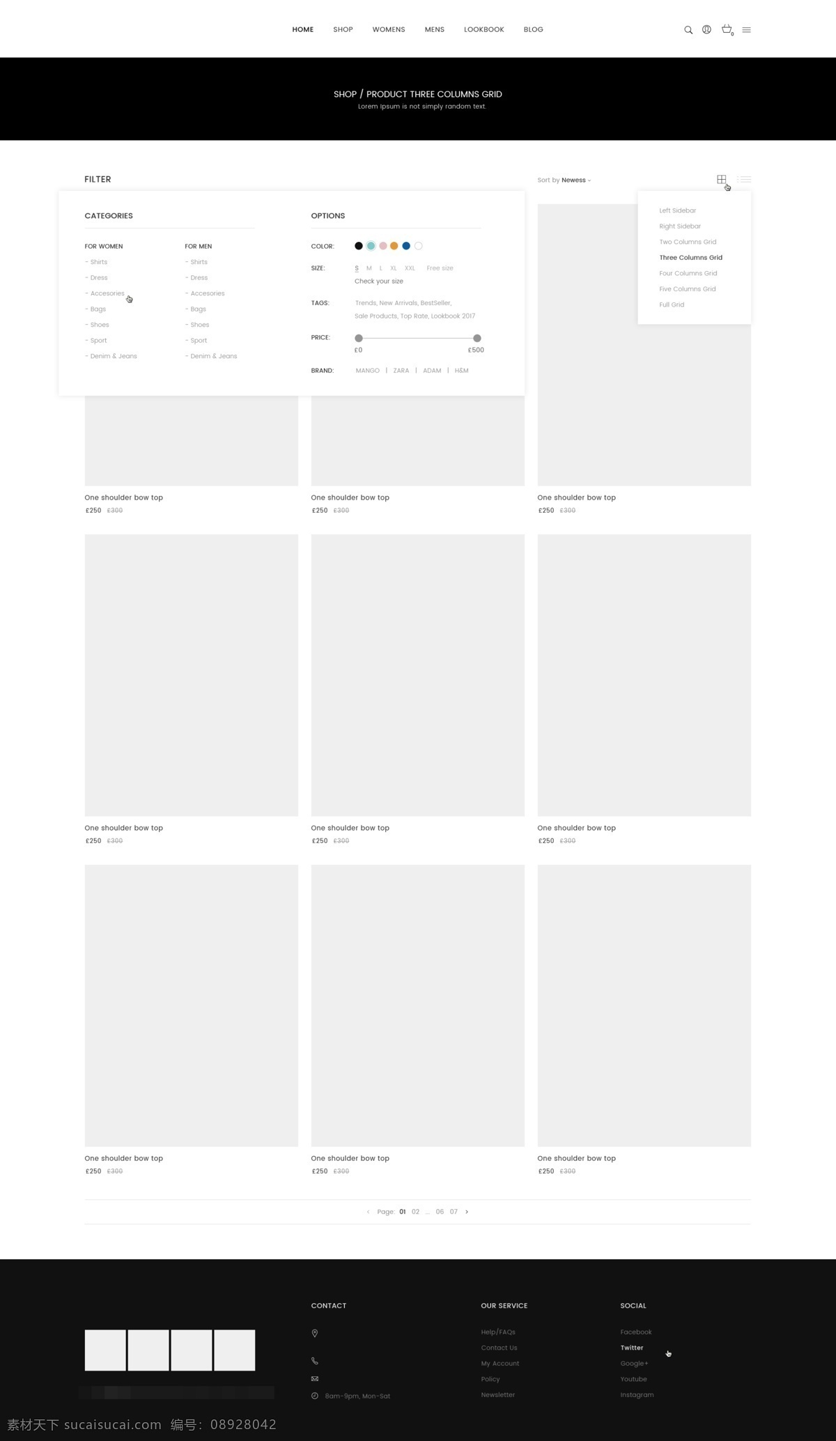 简约 网站 模块 形式 产品列表 模板 黑色 欧美 网页模板 白色 网格 列表页 psd格式