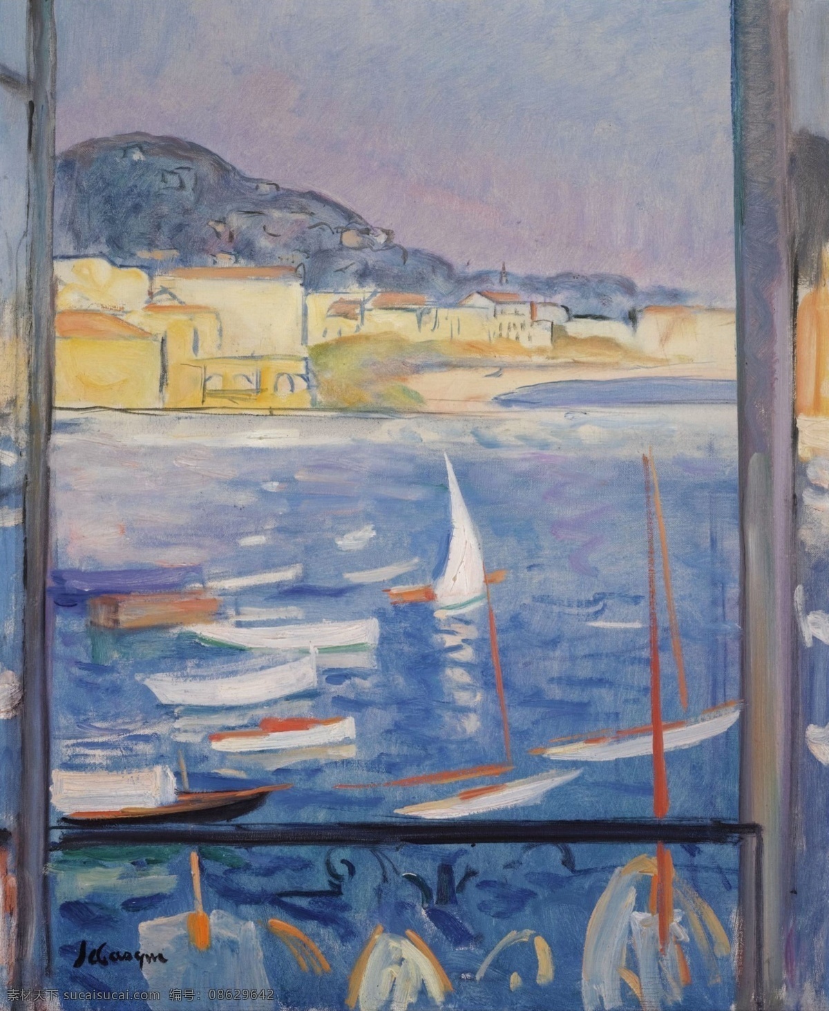 1926 大师 画家 风景画 静物 油画 建筑 装饰画 sea the on viewing window villefranchesurmer lebasque henri 人物 高清 西方 国外 现代 家居装饰素材