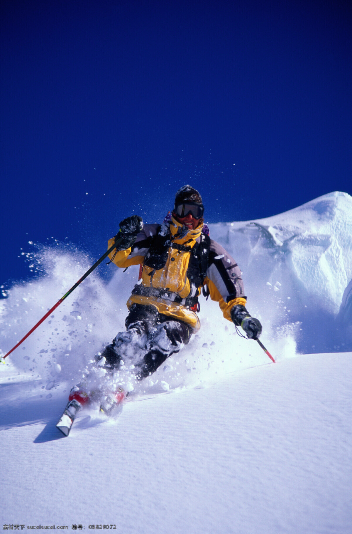 正在 滑雪 人 美丽 自然 雪地 冬季 运动 人物 溅起 雪花 滑雪图片 生活百科